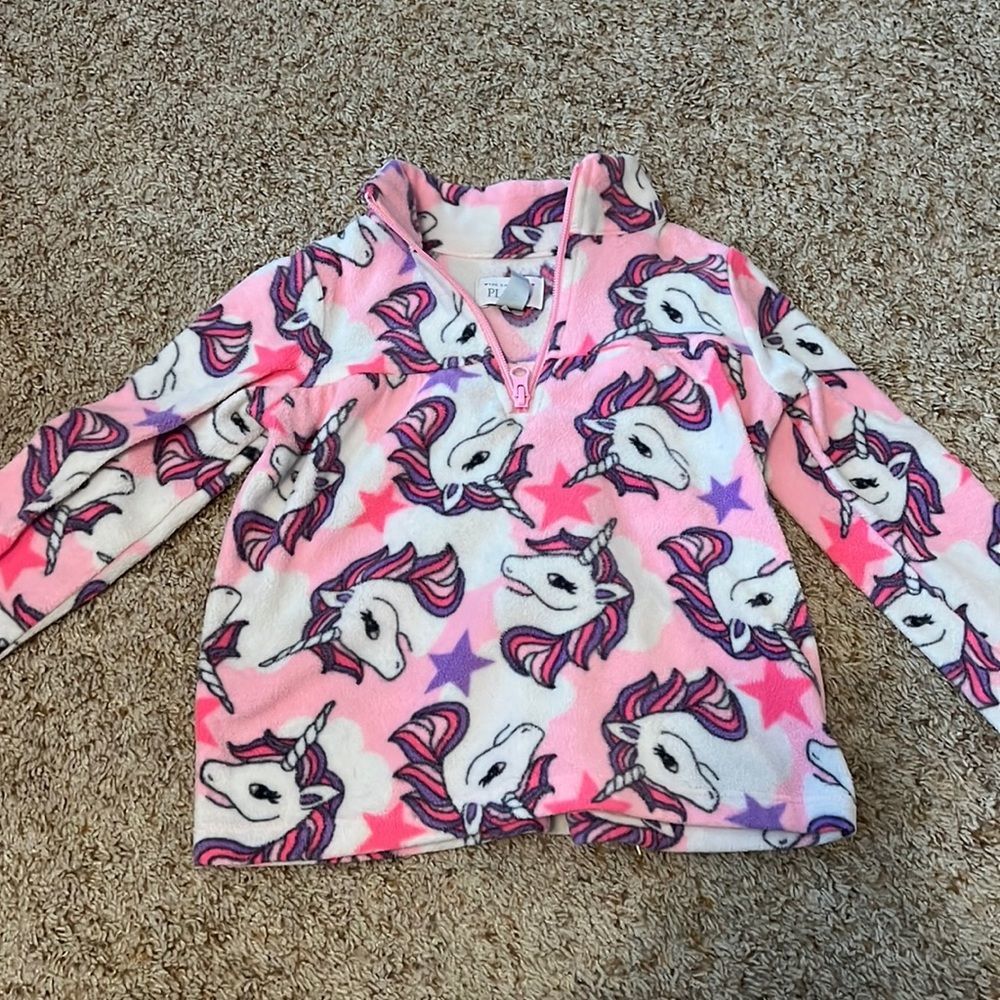 The Children’s Place 4T unicorn 1/4 zip fleece in shades of pink and purple
